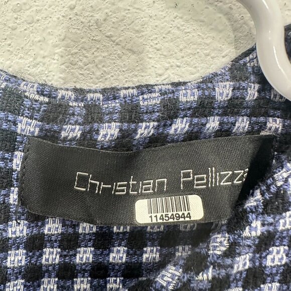 Christian Pellizzari Navy Blue Checkered Windowpane Peplum Crop Top Knit Blouse - Picture 5 of 5